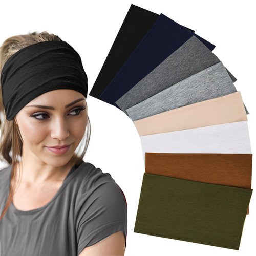 Gowpug Wide Headbands for Women Stretchy Head Bands for Women’s Hair Non Slip Workout Headband 8 Pack Soft Thick Headbands for Girls Sweat Headbands for Yoga Sports Hair Accessory