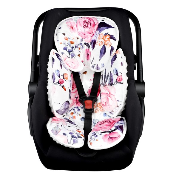 Baby Car Seat Head Support for Newborn,Pea Pod 2 in 1 Infant Car Seat Head Body Support for Girls Extra Soft Breathable Baby Car Seat Cushion Insert for Strollers, Swings, and Bouncers, Pink Floral