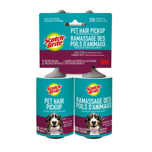 Scotch-Brite Pet Hair Lint Roller Twin Pack, Picks Up Fur On Furniture, and Clothes, 2 Rollers, 100 Sheets Per Roller