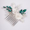 Missgrace Leaf & Flower Hair Comb, Wedding Crystal Rhinestones, Silver Green, for Brides Women