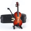 Dselvgvu Wooden Miniature Violin with Stand,Bow and Case Mini Musical Instrument Miniature Dollhouse Model Home Decoration (3.94"x1.57"x0.63")