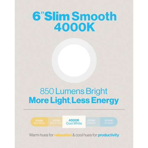 Sunco Lighting 2 Pack 6 Inch Ultra Thin LED Recessed Ceiling Lights, 4000K Cool White, Dimmable, 14W, Wafer Thin, Canless with Junction Box - Energy Star