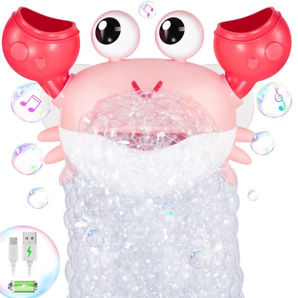 Gigilli Crab Baby Girl Bath Toys, Rechargeable Bath Bubble Machine for Toddlers Valentines Day Gifts, Bathtub Bubble Maker with Music Control for Kids Ages 1-3 6-12 12-18 Months Birthday Gifts