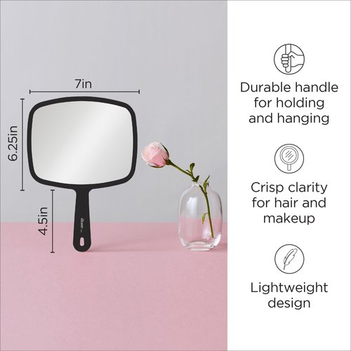 Diane Professional Quality Hand Mirror – Hand Held Mirror with Handle, Single Sided Vanity Makeup Mirror for Women, Men, Salon, Barber, Shaving, and Travel, Medium 7.5" x 10.75" In Black
