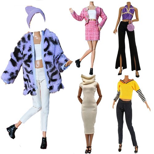 Lance Home Doll Clothes, 5 Sets Fashion Outfits Autumn Dresses Spring Clothes Sweater Pants Shoes Socks Bag for 29cm Dolls Accessories Baby Gifts (A)