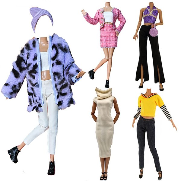 Lance Home Doll Clothes, 5 Sets Fashion Outfits Autumn Dresses Spring Clothes Sweater Pants Shoes Socks Bag for 29cm Dolls Accessories Baby Gifts (A)