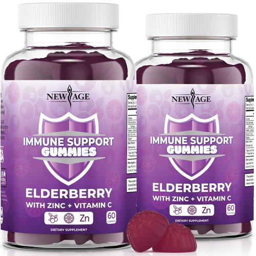 NEW AGE Immune System Support Gummies - Sambucus Black Elderberry Gummies with Vitamin C and Zinc...