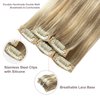 FUBILI Clip in Extensions 20 Inch Real Human Hair Light Blonde Highlighted Golden Blonde Remy Hair Extensions 5 Pieces Clip in Blonde Hair Extensions for Women 30g