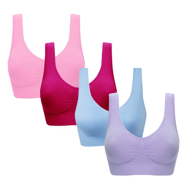 Vermilion Bird Women's Seamless Comfortable Sports Bra with Removable Pads 4 Pack 4XL