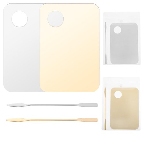 cobee 4 Pcs Makeup Palettes with Spatula, Acrylic Makeup Mixing Palette Tray, Nail Polish Foundation Palette Lipstick Palette for Eye Shadow Lipsticks Nail Art Beauty Salon Artist(Yellow, Transparent)
