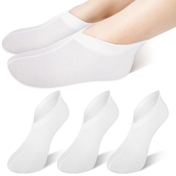 3 Pairs Moisturizing Socks Overnight, Spa Socks for Dry Feet, Cotton Moisture Enhancing Socks, Lotion Socks for Cracked Heel Repair, Cosmetic Moisturizing Socks for Women White