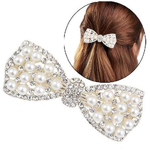 DNHCLL Pearl Bow Hairpin Set With Drill Water Drill Cross Pin Headdress Ponytail Clip for Womens(...
