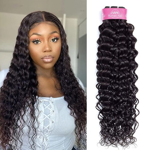 Water Wave Human Hair 1 Bundle Brazilian 10A Virgin Wet and Wavy Curly Human Hair Bundles 100% Unprocessed Human Hair Extensions For Women 100g/Bundle Natural Black (24 Inch)