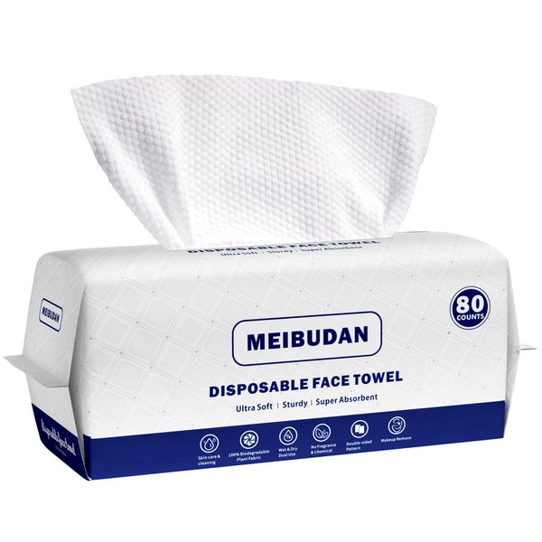 Disposable Face Towel, Face Clean Dry Makeup Remover Wipes, 80 Count, 1 Pack, 7.88in×9.48in
