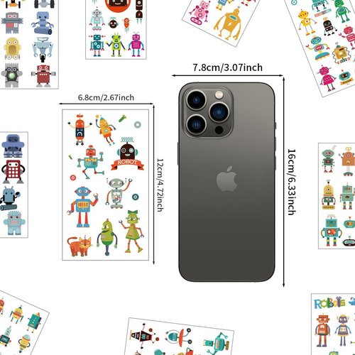 Robot Temporary Tattoo for Kids,10 Sheets Cute Cartoon Robot Stickers for Kids, Waterproof Fake Tattoos for Birthday Party Favors Goodie Bags Stuffers Party Fillers