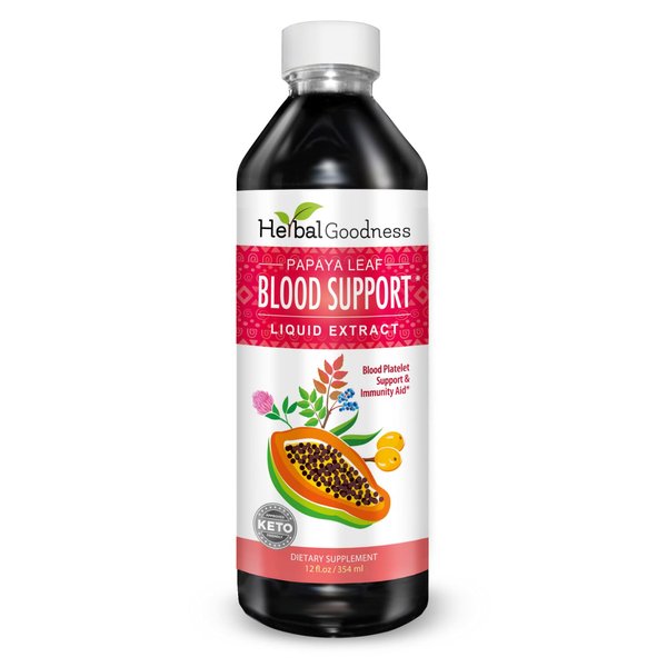 Papaya Leaf Blood Support Liquid - 15X Strength - Papaya Leaf Extract - Healthy Platelets, Blood Cleanse, Digestion, Papaya Enzyme -12oz Liquid - Herbal Goodness (1 bttl)