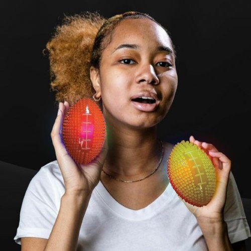 Light Up Small Footballs - Set of 12 Rubber Squishy Balls - Sports Party Favors and Active Play Toys