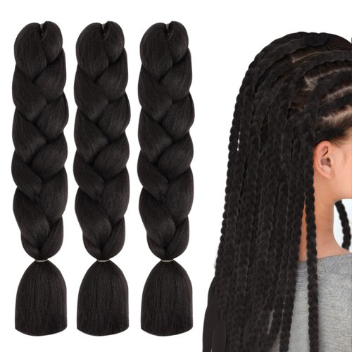 Muranana 3pcs Brown Braiding Hair, 24 Inch Braid Hair Extensions, Braiding Hair Pre Stretched High Temperature Crochet Hair For Women Girls jumbo braid (Brown-2#)