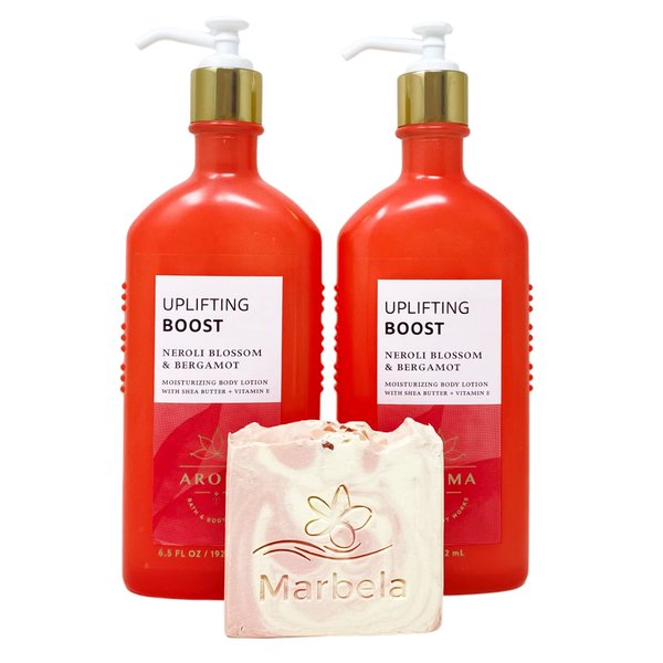 Bath & Body Works Aroma Uplifting Boost NEROLI BLOSSOM & BERGAMOT 2 Pack Moisturizing Body Lotion Gift Set with a Himalayan Salts Springs Bar Soap - Full Size