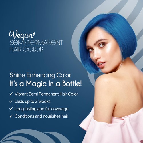 Herbishh Koloret Blue Jean Baby Semi Permanent Hair Color, Ammonia Free & Vegan Hair Dye, Long-Lasting Up to 3 Weeks, Full Grey Coverage, Blue Hair Dye Semi Permanent, Non-Drip Formula 8.5 fl. oz