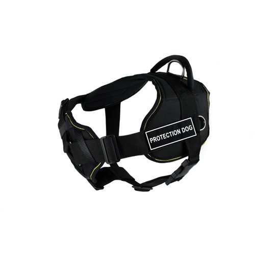 Dean & Tyler Fun Works Protection Dog Harness with Padded Chest Piece, Small, Fits Girth Size: 22-Inch to 27-Inch, Black with Yellow Trim