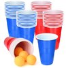 SUNYIWJIE Cup Pong Game Set 22 Pcs 16 Oz Plastic Party Cups with 4 Pcs Ping Pong Balls for Christmas New Year Gift (Blue+Red)