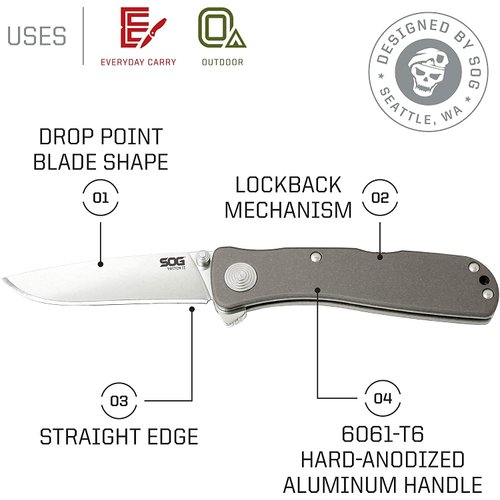 SOG TWI8-CP Twitch II 6.20 Inch EDC Folding Knife, silver