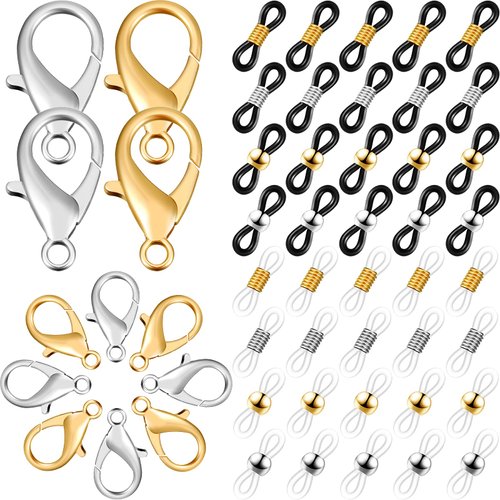 300 Pieces Eyeglass Chain Ends Adjustable Silicone Spectacle End Connectors Rubber Anti-Slip Ends Retainer for Eyeglass Strap Holder Necklace Chain Come with 60 Pieces Lobster Clasp