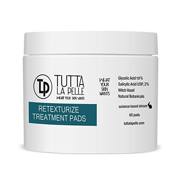 10% Glycolic Acid + 2% Salicylic Acid AHA - BHA Acne Treatment Pads with Witch Hazel and Acne Solutions for Facial Exfoliation And Smoother Looking Skin, 60 Face Pads