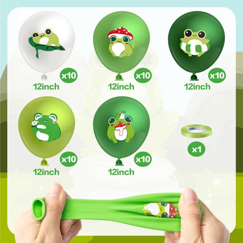 K1tpde Frog Party Balloons Decorations - 50PCS Cute Frog Latex Balloons Set for Kids Baby Shower Frog Princess Party Decoration Safari Animal Themed Garden Decor Frog Theme Birthday Party Supplies