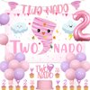 Sursurprise Two Nado Birthday Party Decorations for Girls, Tornado 2nd Birthday Party Decor with Two Nado Backdrop Banner Cake Topper, Number 2 Balloon, Baby Girl 2 Year Old Birthday Supplies