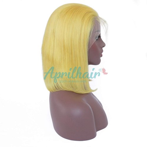 Aprilhair Pre-plucked Grey Bob Lace Front Wigs Straight Glueless 130% Density Short Cut Brazilian Virgin Human Hair With Baby Hair Full And Thick Free Part (10 Inch, Yellow color)