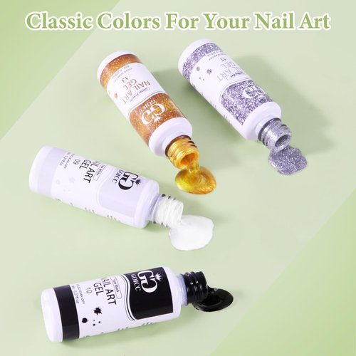 Nail Art Polish Set Gel Liner Nail Art Kit For Nail Design Polish Gel Art Paint For Nail 4 Colors Black White Gel Nail Polish Soak off Curing Requires 8ml with Thin Nail Art Brush (B4)
