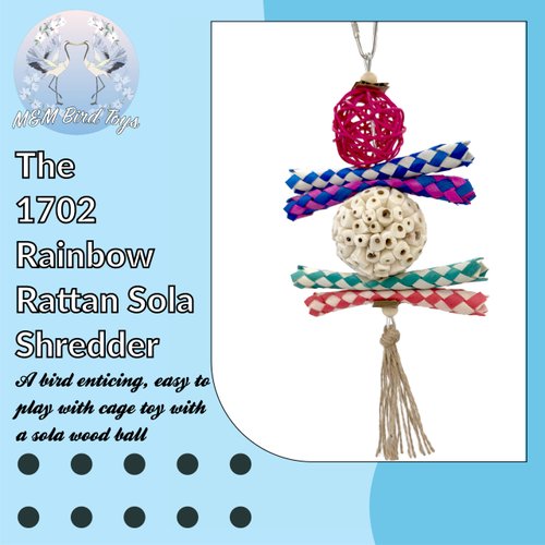 1702 Rainbow Rattan Sola Shredder - Handcrafted Foraging Bird cage Toy, Colorful Rattan Vine Ball, Chewy Bamboo Finger Traps, Handmade sola Wood Ball, Natural Jute Twine, Soft Materials, Easy Ripping