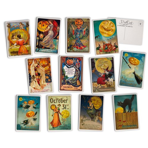 Hill Valley Greetings Antique Halloween Post Cards - 24 Vintage Halloween Postcards - 12 Assorted Retro Spooky Illustration Cards Printed on Vintage Textured Style Cardstock