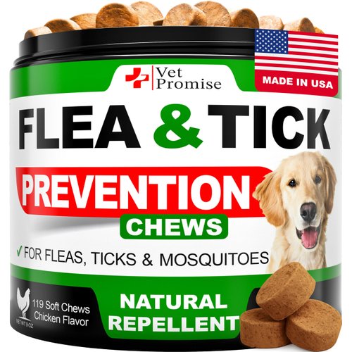 Flea and Tick Prevention for Dogs Chews - Natural Dog Flea and & Tick Control - Advanced Oral Pills Supplement Treatment for All Breeds & Size - Vet Formulated - Soft Chewables - Made in USA