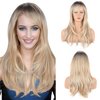 Vieuinaux Blonde with Dark Roots ombre Wigs With Bangs,Long Wavy Straight Blonde Wigs for Women Heat Resistant Synthetic Wigs For Daily (Ombre Blonde Wave)