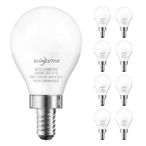 SHINESTAR Small Base E12 LED Ceiling Fan Light Bulbs 8-Pack, 120V 40W Equivalent, 5000K Daylight, Non-Dimmable