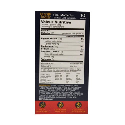 Tea India, Masala Chai Tea Latte Mix, 10 Pouches