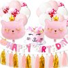 Pink Cat Birthday Party Decoration Kitty Cat Balloons Cat Kitty Birthday MEOW Banner Meow Party Supplies Pink Cat Kitty Cake Decoration