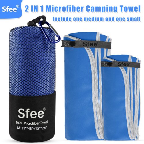 Sfee 2 Pack Microfiber Travel Towel, Quick Dry Towel Camping Towel Super Absorbent Compact Lightweight Sports Towel Swim Towel Gym Towel Beach Towel Set for Gym, Hiking, Pool, Backpacking, Bath, Yoga