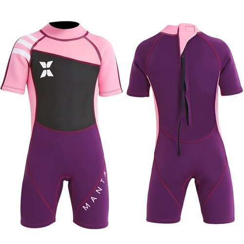 Kids Wet suit Shorty Suits Girls 2.5mm Neoprene Shorty Wetsuit UV Protection Keep Warm short Sleeve Wetsuits for Swimming Diving Scuba XXL size 18813PK-2XL