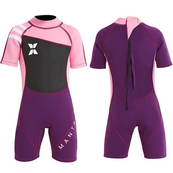 Kids Wet suit Shorty Suits Girls 2.5mm Neoprene Shorty Wetsuit UV Protection Keep Warm short Sleeve Wetsuits for Swimming Diving Scuba XXL size 18813PK-2XL