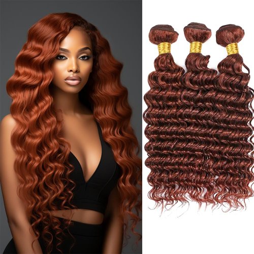 Reddish Brown Bundles Human Hair Color 33 Loose Deep Curly Bundles Copper Red Brown Deep Wave Bundles 22 22 22 Inch Double Weft Brazilian Remy Hair Extensions Silky and Soft for Black Women