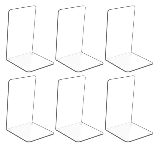 6 pcsClear Acrylic Bookends with Non-Slip Stickers, Bookends for Bedroom Library Office School and Desktop Organizer Decoration Gift (6)