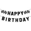 Race Car Birthday Banner, Pre-Strung Black Happy Birthday Banner, Race Car Party Birthday Decorations for Boys, Racing Themed Birthday Party Decorations, Let’s Go Racing Party Supplies