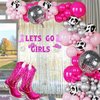 Cowgirl Balloons Arch Garland Kit For Last Rodeo Bachelorette Sash Supply Birthday Party Decorations,Hot Pink Rose Red Silver Cow Print Cowgirl Boot Disco Ball Balloon,Let’S Go Girl Banner Backdrop