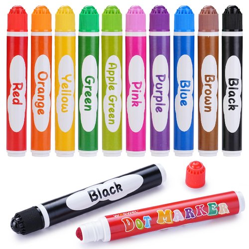 WOSWEL Dot Markers, 10 Colors Washable Dot Paint Markers for Toddlers Kids Preschool, Bingo Daubers Supplies, Painting Art and Crafts Kits Coloring Set, Non Toxic Water-Based