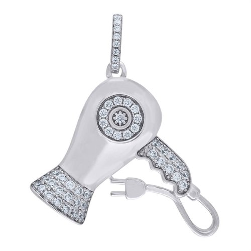 Diamond2Deal 925 Sterling Silver Hair Dryer 12.73Gm Cubic Zirconia Charm Pendant