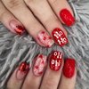 6 Packs (144 Pcs) Christmas Press on Nails Square, Red Press on Nails Short, Medium Press on Nails, Snowflake False Nails, Glue on Nails, Red Fake Nails for Women, Stick on Nails 12 Sizes-6 styles